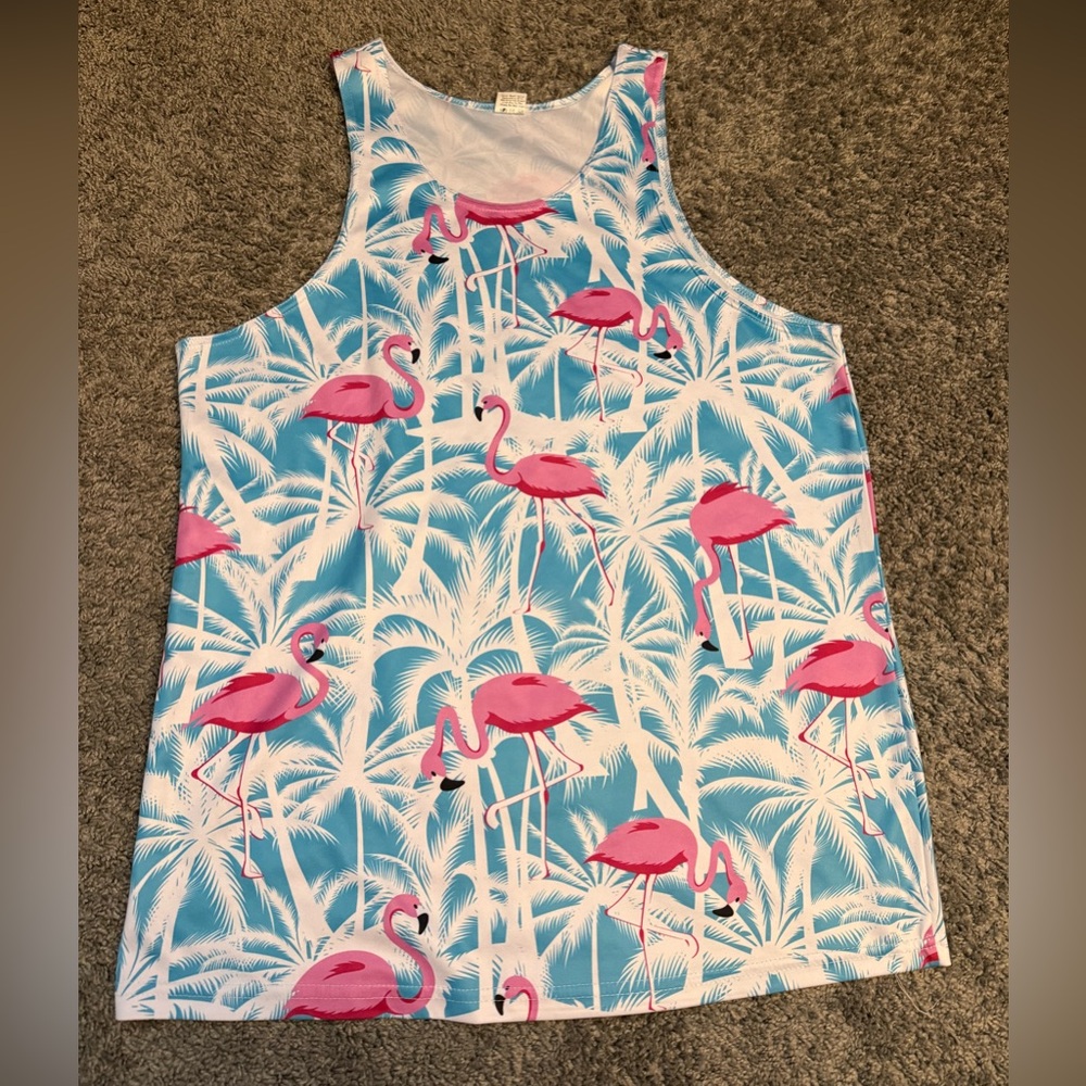 Men’s Tank Top with Flamingo and Palm Tree Print